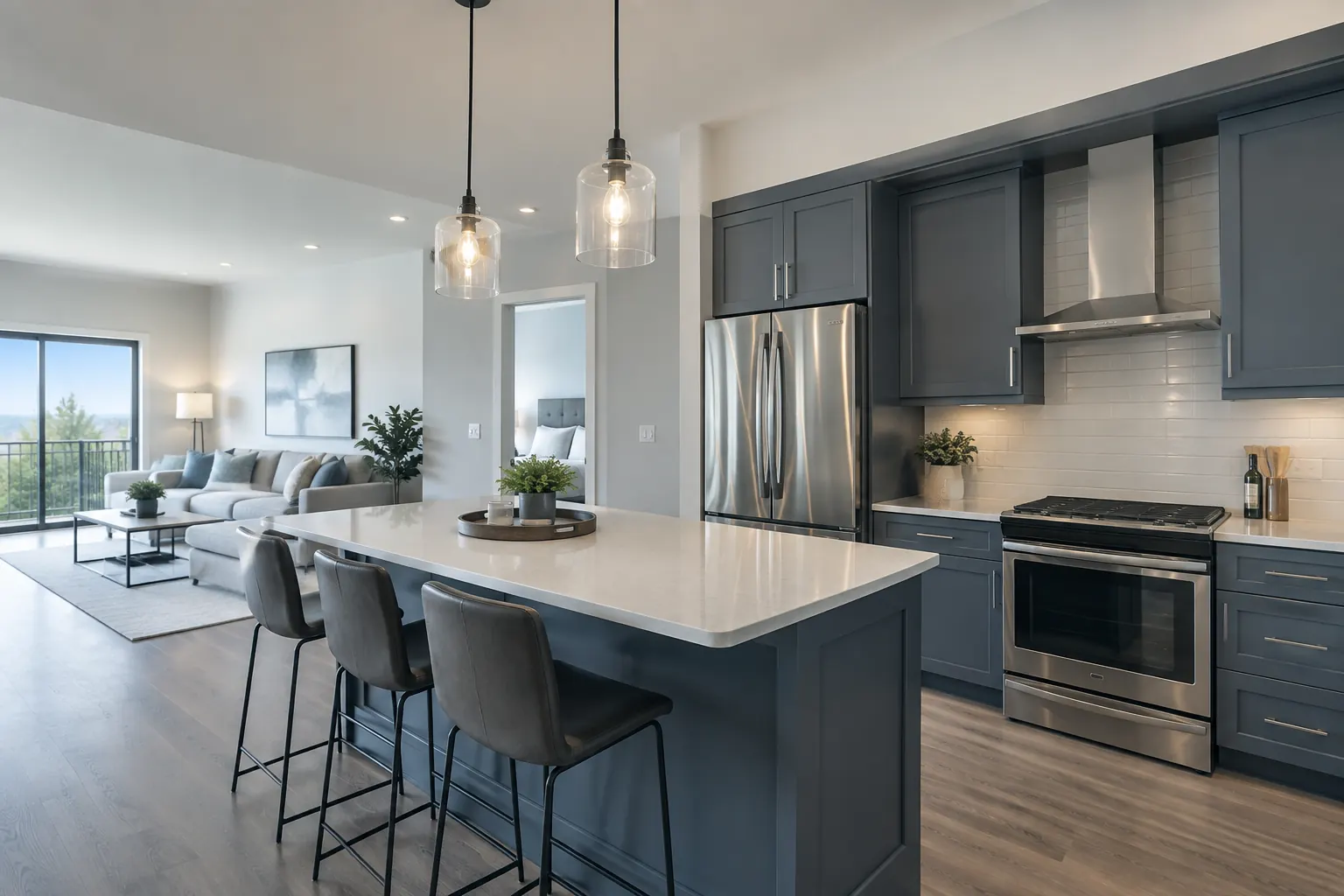 Renovated apartment interior with modern kitchen