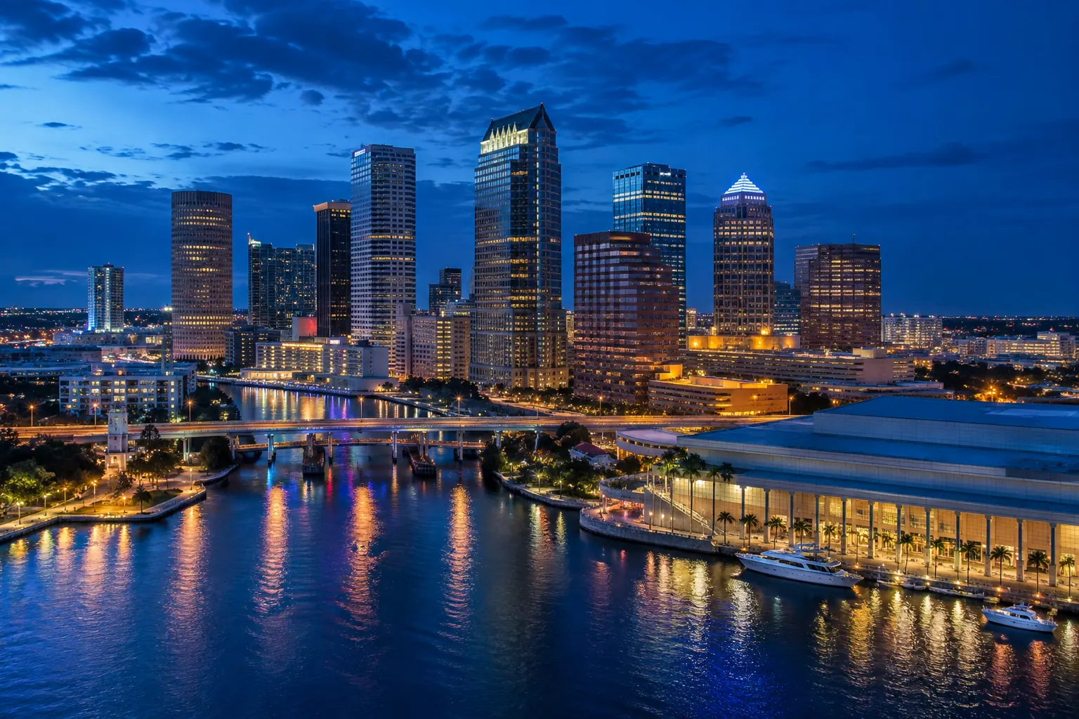 City skyline at dusk